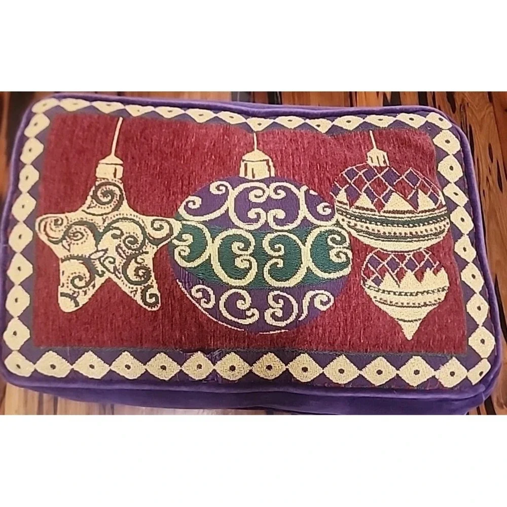Unique Christmas Decorative Throw Pillow Purple Velour Ornaments 12x18 Inch Deco